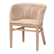 bali & pari Papua Modern Bohemian Antique White Washed Rattan and Mahogany Wood Dining Chair Baxton Studio restaurant furniture, hotel furniture, commercial furniture, wholesale dining room furniture, wholesale dining chairs, classic dining chairs